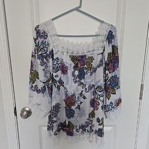 Floral Lace Trim Women's Top